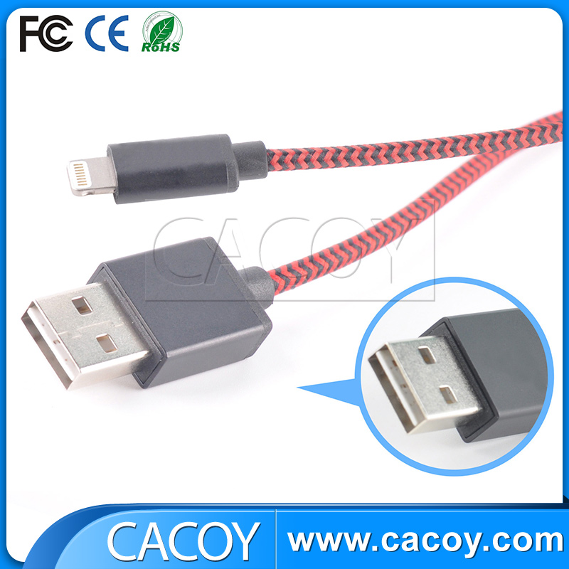 Black and red color 1 m 2.4A MFi USB cable for iPhone